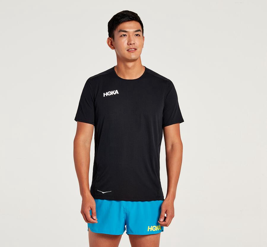 Hoka One One Mens Tops - Performance Short Sleeve - Black - ZUHD27016